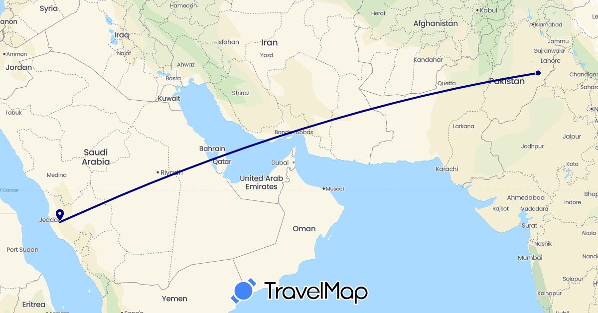 TravelMap itinerary: driving in Pakistan, Saudi Arabia (Asia)